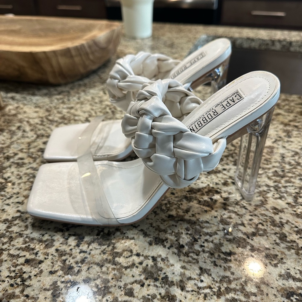 White and clear heels
